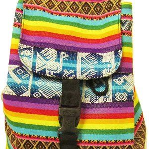 NWOT Peru Outdoor Picnic Colorful Wool Backpack Bag Rainbow Motifs Multi Color